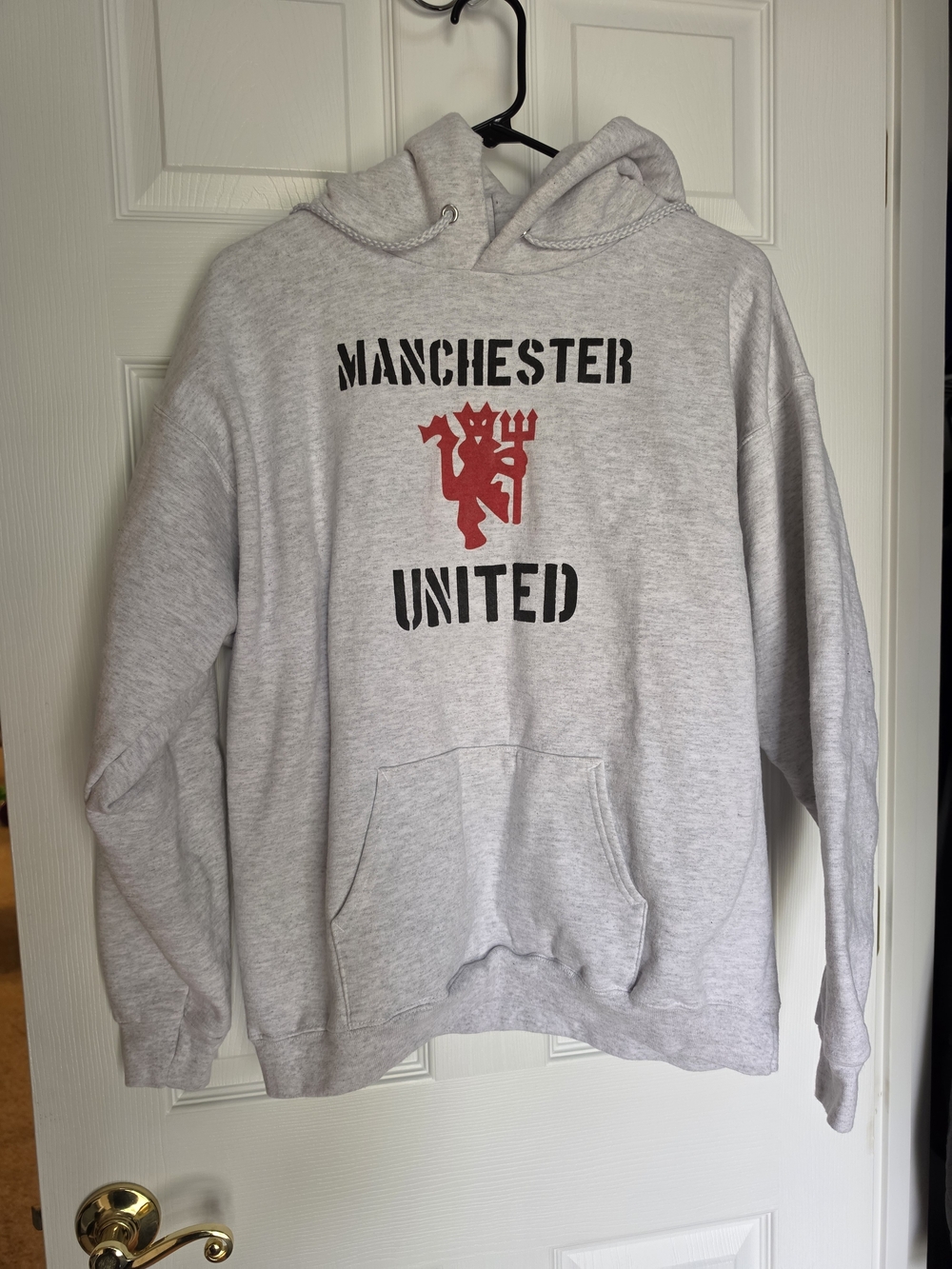 Hanes Manchester United Gray White Hoodie Men's M Soccer MUFC